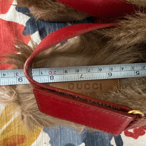 Gucci Amstel Horsebit red leather slingback accent round toe fur trim clogs - Picture 17 of 17